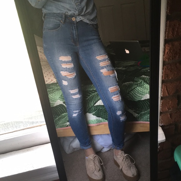 PacSun Denim - Pacsun distressed indigo high rise jeans